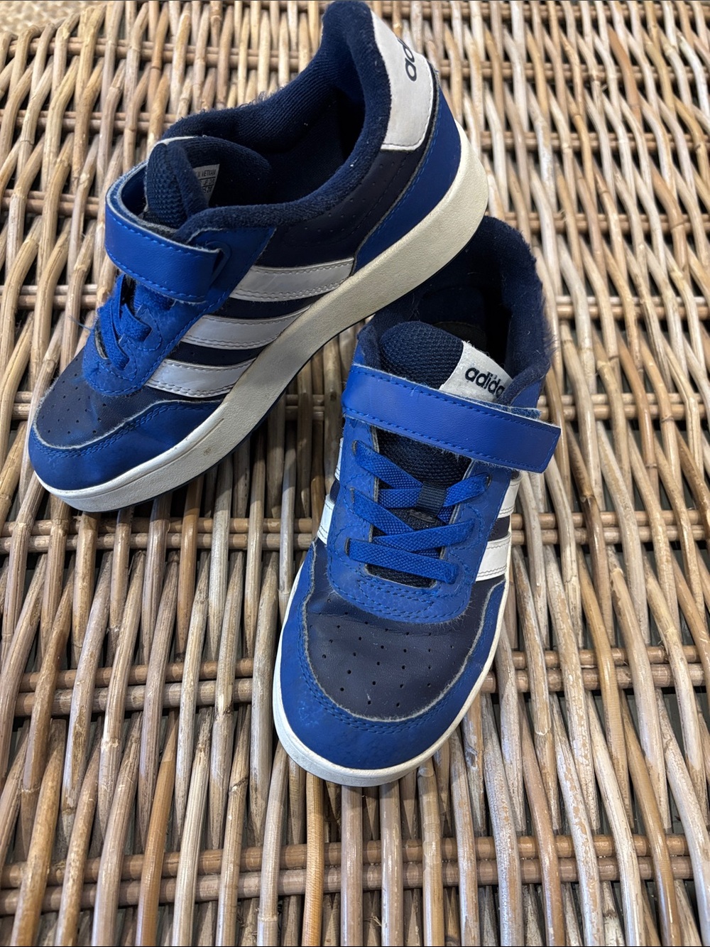 adidas Kids Navy Blue & White Velcro Strap Sneakers